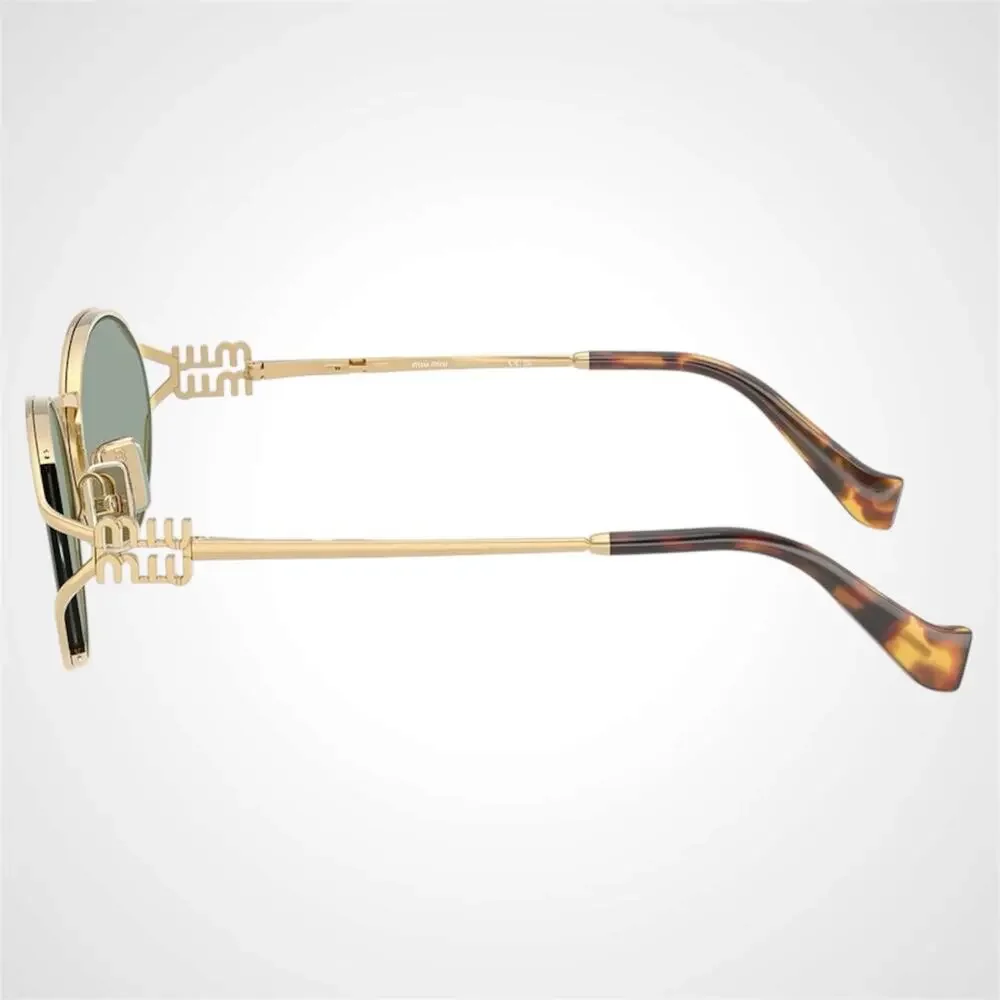 New MIU MIU Sunglasses Gold Oval Green Lens 54mm Oval Metal